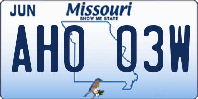 MO license plate AH0O3W
