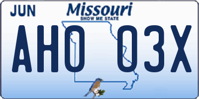 MO license plate AH0O3X