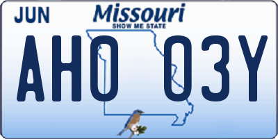 MO license plate AH0O3Y