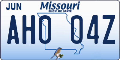 MO license plate AH0O4Z