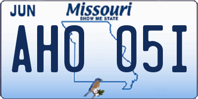 MO license plate AH0O5I