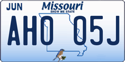 MO license plate AH0O5J