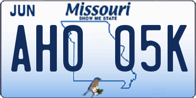 MO license plate AH0O5K