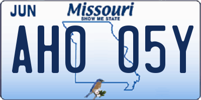 MO license plate AH0O5Y