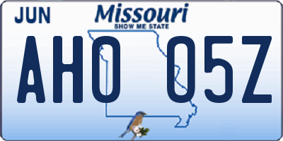 MO license plate AH0O5Z