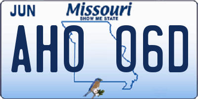 MO license plate AH0O6D