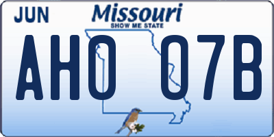 MO license plate AH0O7B