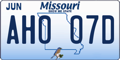 MO license plate AH0O7D