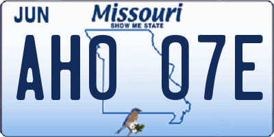 MO license plate AH0O7E