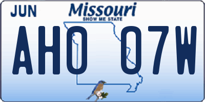 MO license plate AH0O7W