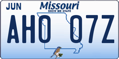 MO license plate AH0O7Z