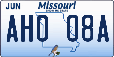 MO license plate AH0O8A