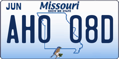 MO license plate AH0O8D