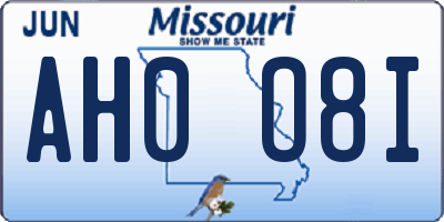 MO license plate AH0O8I