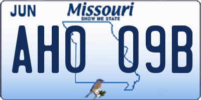 MO license plate AH0O9B