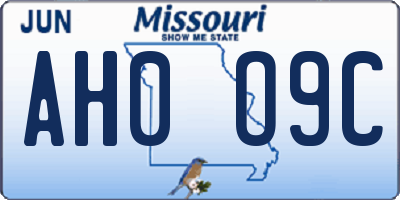 MO license plate AH0O9C