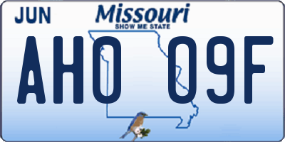 MO license plate AH0O9F