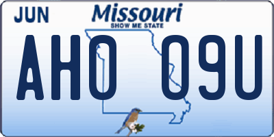 MO license plate AH0O9U