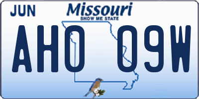 MO license plate AH0O9W