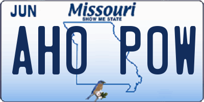 MO license plate AH0P0W