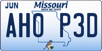 MO license plate AH0P3D