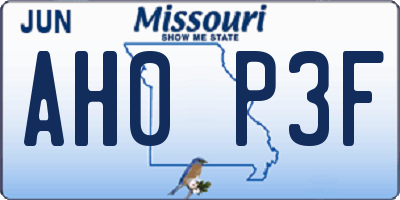 MO license plate AH0P3F