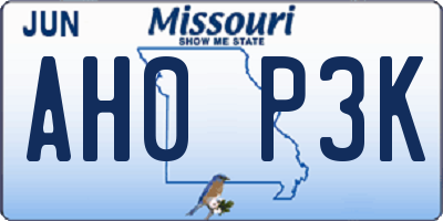 MO license plate AH0P3K