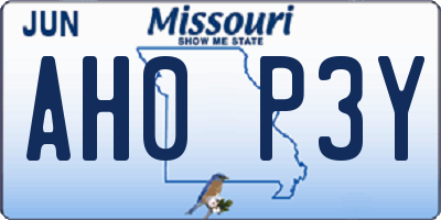 MO license plate AH0P3Y