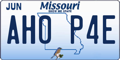 MO license plate AH0P4E