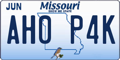 MO license plate AH0P4K