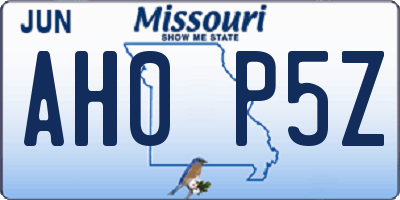 MO license plate AH0P5Z