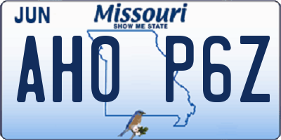 MO license plate AH0P6Z