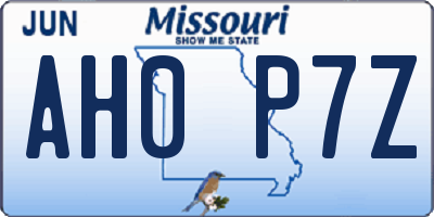 MO license plate AH0P7Z