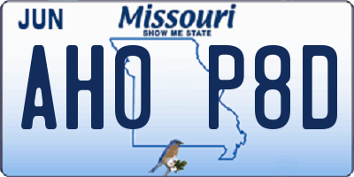 MO license plate AH0P8D