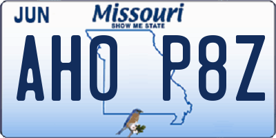 MO license plate AH0P8Z