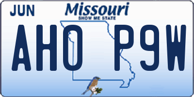 MO license plate AH0P9W