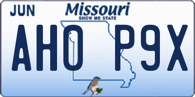 MO license plate AH0P9X