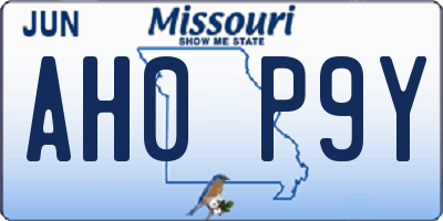 MO license plate AH0P9Y