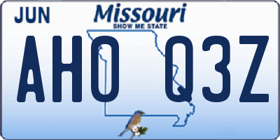 MO license plate AH0Q3Z