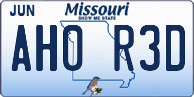 MO license plate AH0R3D