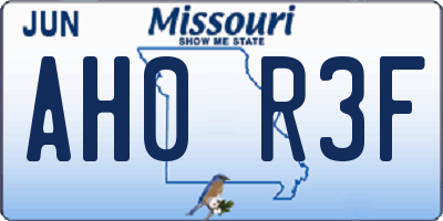 MO license plate AH0R3F