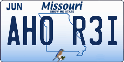 MO license plate AH0R3I