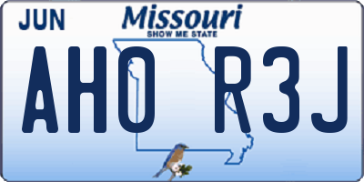 MO license plate AH0R3J