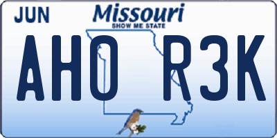 MO license plate AH0R3K