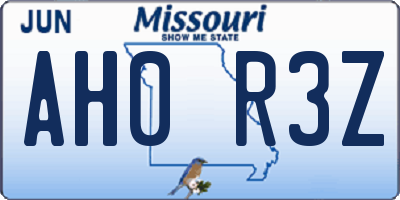 MO license plate AH0R3Z
