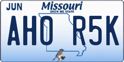 MO license plate AH0R5K