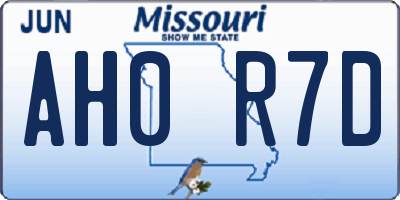 MO license plate AH0R7D