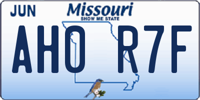 MO license plate AH0R7F