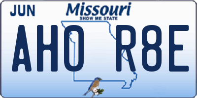 MO license plate AH0R8E