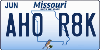 MO license plate AH0R8K